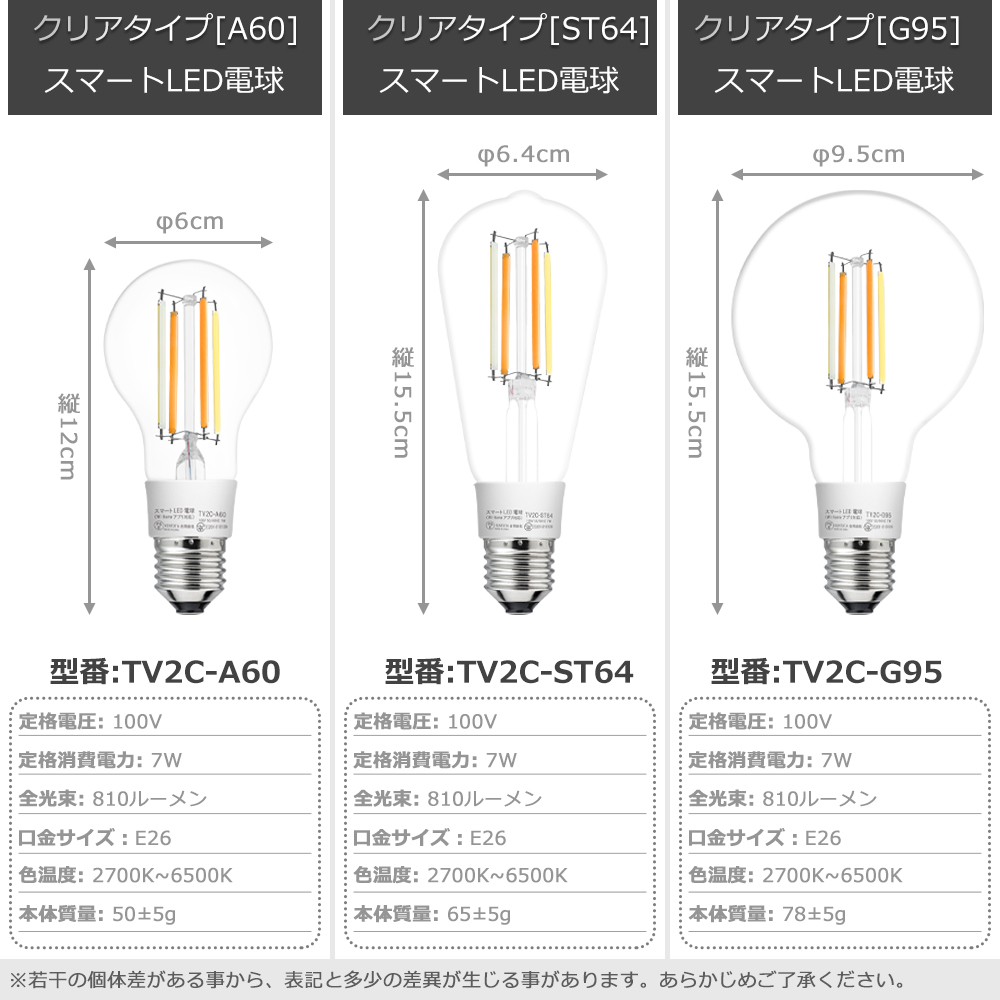 スマートスピーカー Wi Homeアプリ対応 スマート LED電球 クリアタイプ